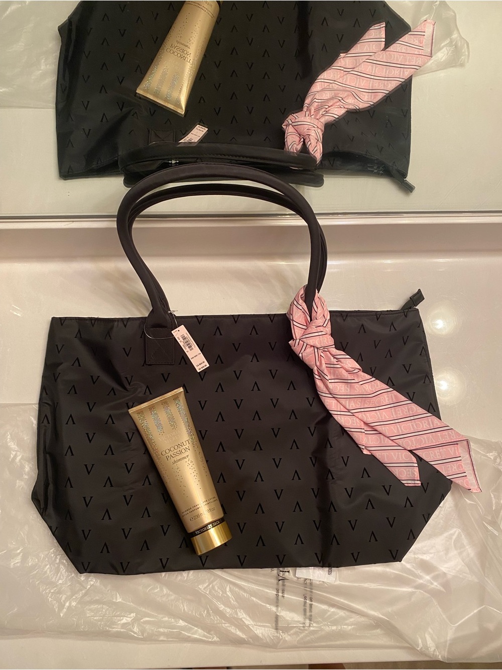 Victoria’s Secret Black Tote Bag and lotion